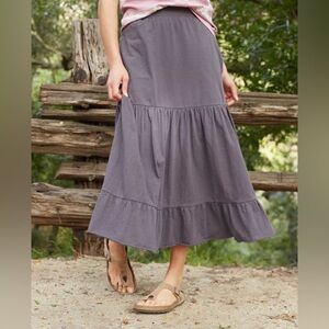 Toad&Co Primo Soot Gray Midi Skirt Size Small Tiered Pockets Organic Cotton